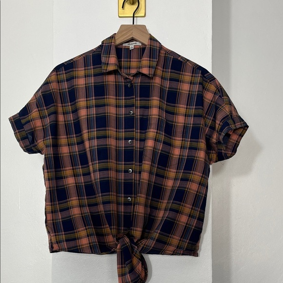 Madewell Tops - Madewell Navy and Orange Plaid Button-Down Shirt